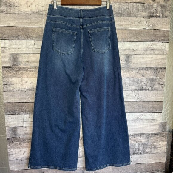 HALARA Flex High Waisted Pockets Baggy Wide Leg Jeans Blue Sz Medium Petite - Picture 2 of 8
